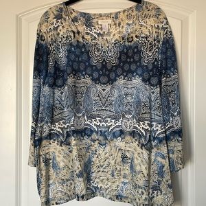 Chicos Blue/Cream V-neck Knit Top